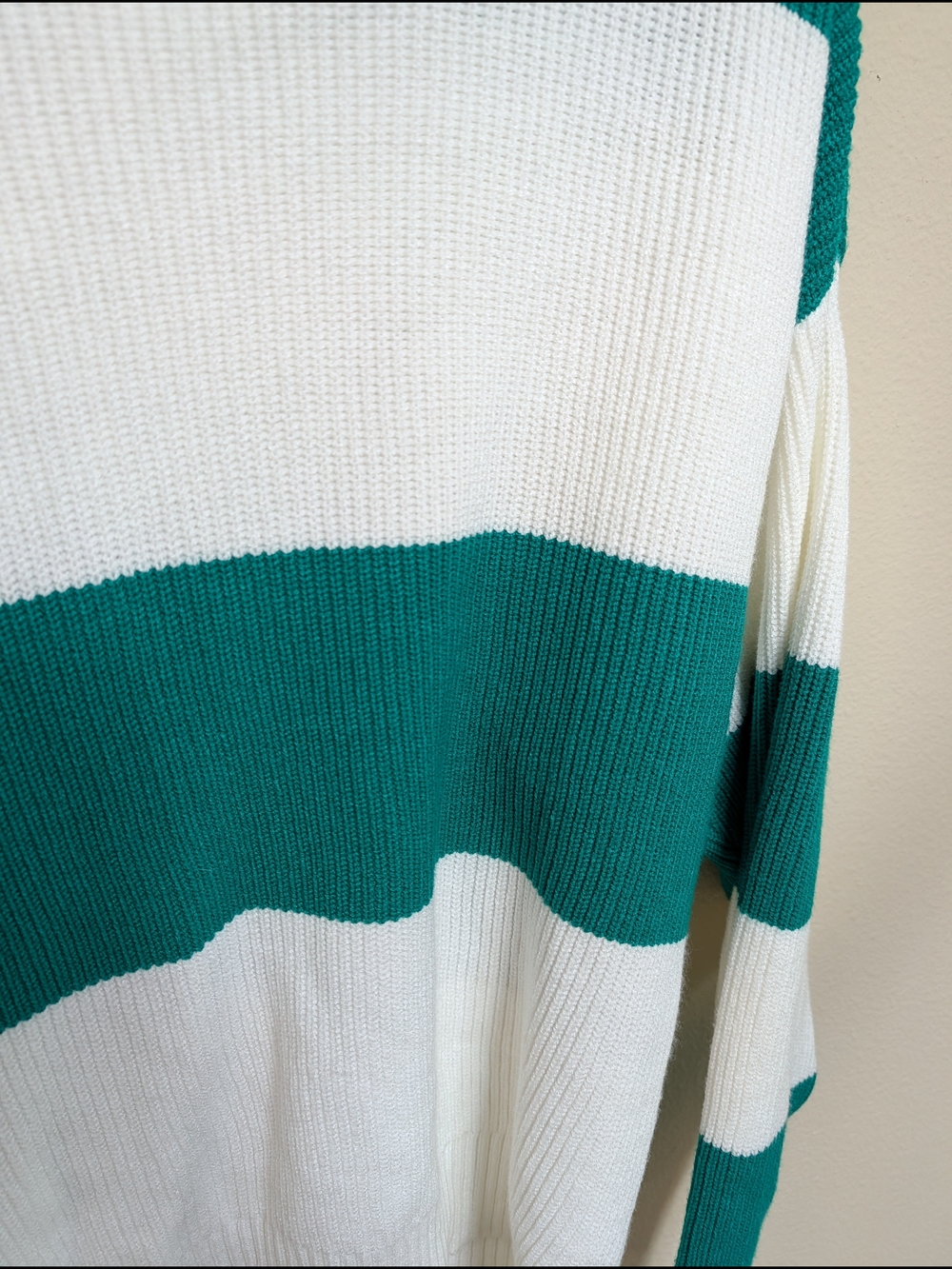 NWT Tahari White Green Stripe Polo Collar Sweater Size XL - Picture 8 of 8
